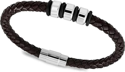 Amanto Armband Felan - 316L Staal - Leer - Bedels - 12mm - 22cm