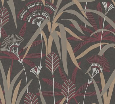 BLOEMEN BEHANG | Retro stijl - Metallic Zwart Rood Wit - A.S. Création French Affair