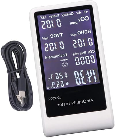 Luchtkwaliteitsmonitor - CO2-meter Vochtigheidsmeter - Gezond Binnenklimaat - 7-in-1 Metingen - 16 x 14 x 11 cm - Wit