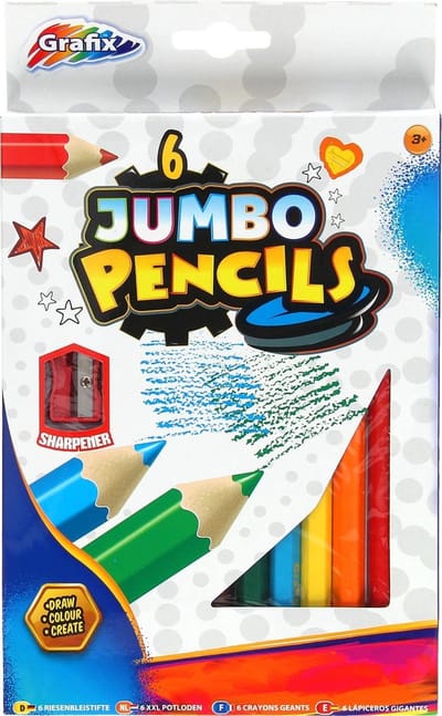 Jumbo Kleurpotloden - 6 kleuren - XXL kleurpotloden - inclusief puntenslijper