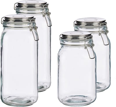 Set van 4x stuks luxe keuken voorraadpotten met klepdeksel zilver 1500 en 2100 ml - Voordeelset