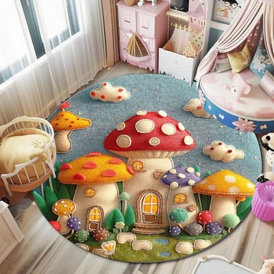 Dopamine Slaapkamer Decor Ronde Vloerkleed Leuke Vloerkleden voor Slaapkamer Kinder LeeshoEK Dikke Vloermat Huis Cartoon Paddenstoel Zacht Tapijt 80x80CM