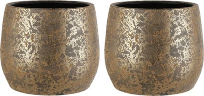 Mica Decorations bloempot - 2x stuks - flakes goud - keramiek aardewerk - 25.5 x 32 cm