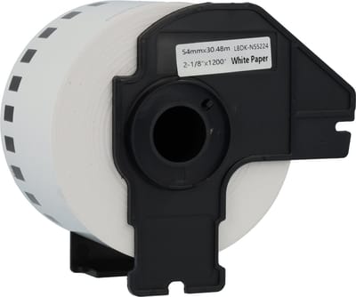 Dappaz - Brother Compatible DK-N55224 Labels - Niet Klevend Papier - Doorlopende labelrol - 54 mm x 30,48 m - Zwart op wit - Inclusief Houder - 1 stuks