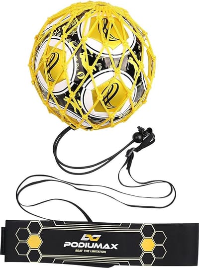 PodiuMax Voetbaltrainer Met Elastiek - Voetbal Trainingsmateriaal - Voetbal Spullen - Voetbal Trainer - Kinderen - Geel - Balmaat 3/4/5
