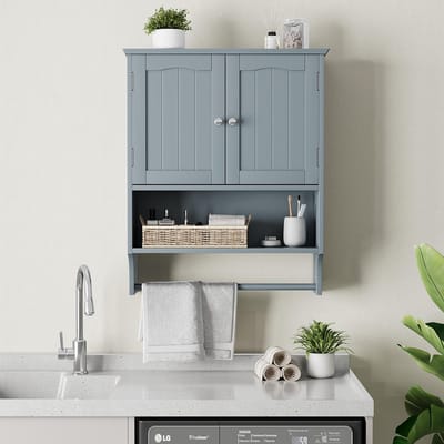 BLACKCOLORS Badkamerkast met handdoekhouder, badkamerwandrek met 2 deuren en open planken, toiletwandrek, badkamermedicijnkast