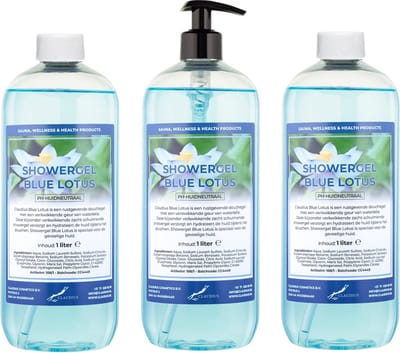 Claudius Douchegel Blue Lotus 1 liter - set van 3 stuks - met gratis pomp - Showergel