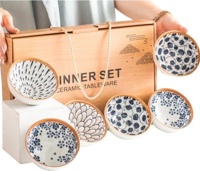Winkrs - Servies set met 6 kommetjes - keramiek - Chinese Kommen Schaaltjes Aardewerk Bakjes voor rijst, saus, hapjes etc.