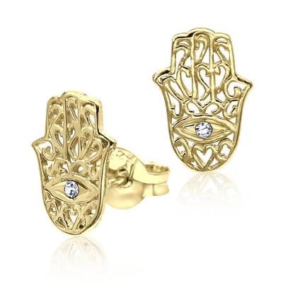 Joy|S - Zilveren hamsa oorbellen - 7 x 10 mm - kristal - gold plated