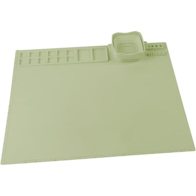 Tapis de Peinture Flexible Extra-large en Silicone avec Tasse Pliable pour Pinceaux Diy Pad de Dessin Peinture à l'Huile pour Enfants Utilisation Pratique beige