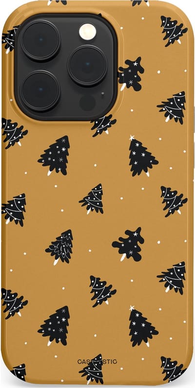 Casetastic hoesje geschikt voor Apple iPhone 14 Pro - MagSafe - Dubbellaagse bescherming - Zwarte Kerstboom Feest - Fashion Case - Goud Donkergrijs Taupe