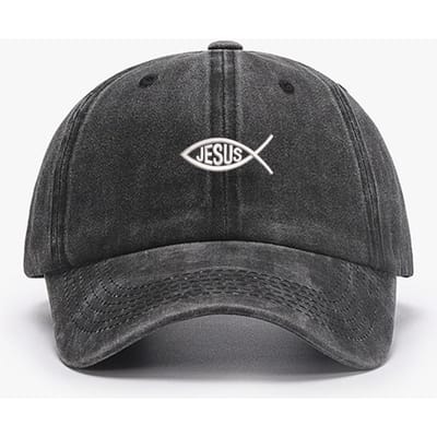Geborduurd Vis van Jezus Ontwerp Mannen Vrouwen Wasbaar Katoen Zacht Baseballpetjes Verstelbaar Papa Eendensnavel Pet Adult (54-60cm) black