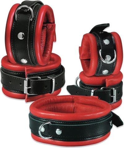 Kiotos Leather - Leren Collar 5 cm Gevoerd - Zwart/Rood