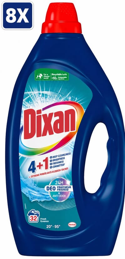 8 x Dixan - Vloeibaar wasmiddel - Fresh Blue - 32 wasbeurten