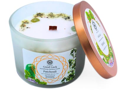 Green Tree - Edelsteenkaars - Aromatherapie - Geurkaars - Good Luck - Patchouli - met edelstenen - 256g