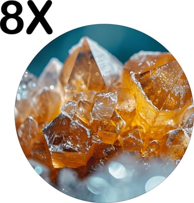 Luxe Ronde Placemat - Oranje met Wit Crystal - Set van 8 Placemats - 40x40 cm - 2 mm dik Vinyl - Anti Slip - Afneembaar
