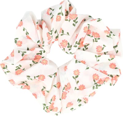 Haarsoires Haarelastiek Scrunchie – XL Bloemenprint – Gladde Stof – Wit Roze - Haarkrinkel - Haar Elastiek met Stof - Zacht & Haarvriendelijk