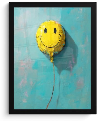 Poster in lijst - Fotolijst 30x40 cm - Posters - Ballon - Geel - Smiley - Posterlijst zwart - Decoratie - Wanddecoratie woonkamer - Muurdecoratie slaapkamer
