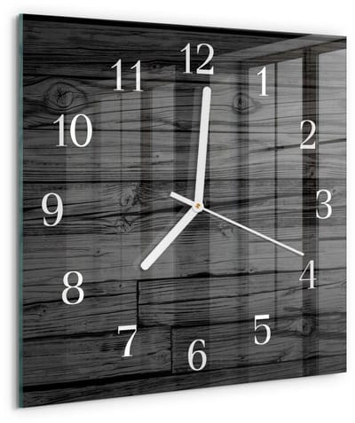 Tulup Wandklok - Hout Moderne Wandklok Glas - 30x30 cm - Zwart Wandklok Glas Decoratie - Witte Handen - Vierkante Wandklok - Glazen Wandklok Design - Klok Glas Met Opdruk