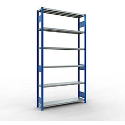 Schulte MULTIplus250 rekken zonder schroeven, basisrek, 6 legborden, tot 250 kg per legbord, zonder gereedschap monteerbaar, B 1300 x D 300 x H 2500, gentiaanblauw/verzinkt