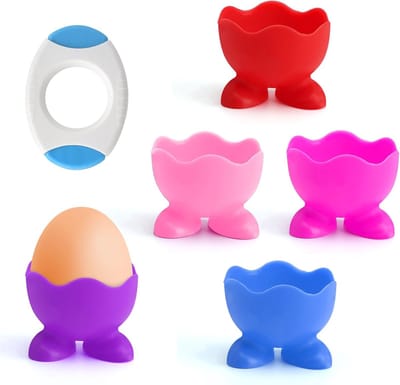 5 x grappige eierdopset en een eieropener, set siliconen eierdopjes, eierdopjes voor Pasen, ontbijt-eierbeker, perfect voor koken in de keuken, eieren voor het plaatsen van kleine voorwerpen zoals
