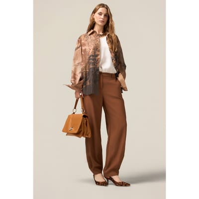 Oltre Patterned Cotton Muslin Shirt Brown Size: S | Blouses Outlet | Dames | Bruin