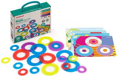 ML Transparant: MATH COLOR RINGS diam.9cm, doorzichtig, geschikt voor lightpad, 16  ringen en 4 speelkaarten, 2+