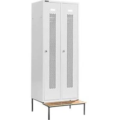 Schäfer Shop Select Kledinglocker, met zitbank, 2 compartimenten, 400 mm, draaigrendelslot, deur lichtgrijs