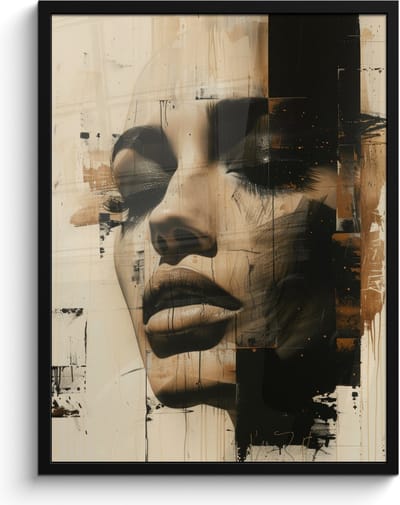 Poster in lijst - Fotolijst 60x80 cm - Posters - Vrouw - Gezicht - Abstract - Kunst - Posterlijst zwart - Decoratie - Wanddecoratie woonkamer - Muurdecoratie slaapkamer
