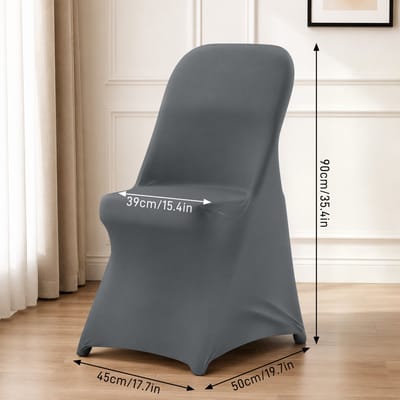 Froadp 50 stuks Donkergrijze gebreide stoelhoes — Ontworpen voor standaard klapstoelen tot 90 cm hoogte. Eenvoudig aan te brengen en makkelijk te onderhouden. Ideaal voor huwelijksceremonies en recepties, levendige verjaardagsfeestjes