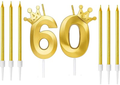 Dailygoods- Verjaardagskaarsen 3D-design - Aantal 60 - Lange Kaarsen - Kroon Decoratie - Voor Taart - Veiligheidswaarschuwing - Taartkaarsen