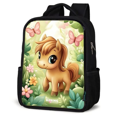 NoBoringSuitcases.com® - Rugzak zwart meisjes - Schooltas meisje - NoBoringSuitcases.com® - Rugzak zwart - Schooltas jongen & meisje - Paard - Bloemen - Vlinders - Rugtas voor school - Boekentas kind - Schoolrugzak - Kinderrugzak