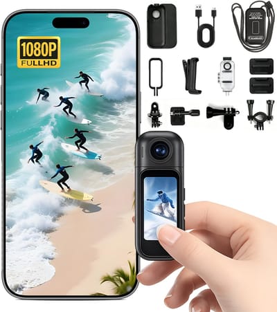 1080P Mini Action Camera met Wifi, 1,47” Touchscreen & 180° Draaibare Lens – Magnetische Bodycam met Oplaadcase, 30M Waterdicht, 120° Groothoek, Gratis App Bediening voor Motor, Fiets & Vloggen