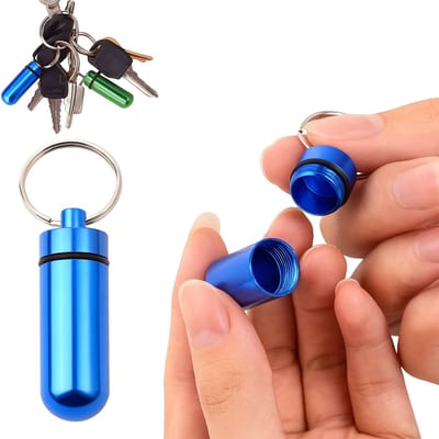 Pillendoosje I Aluminium I Medicijn doosje I Pil Box I Pillenkoker I Sleutelbos | Waterdicht I Blauw