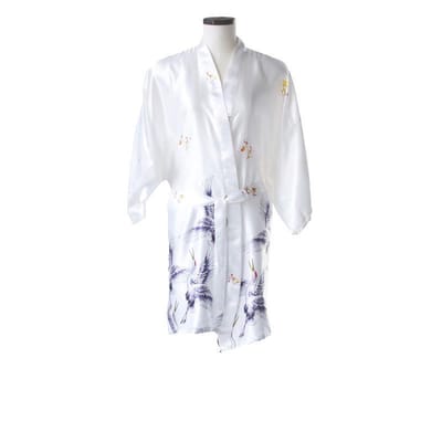 TA-HWA - Dames Kimono Kort- met Kraanvogels - Wit - Maat S