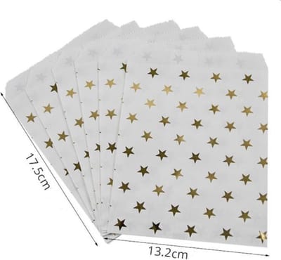 Traktatiezakjes - Uitdeelzakjes - Verjaardagzakjes - Feestzakjes - Snoepzakjes - Gouden Ster - Papier - 13x18 cm | Goud - Polkadot - Dots | Geboorte - Verjaardag - Bruiloft - Feest - Babyshower | Traktatie - Kado - Geschenk | Christmas – Kerst