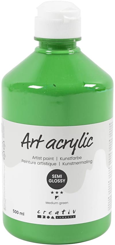 Acryl Verf, semi-glanzend, dekkend, medium green, 500 ml/ 1 fles