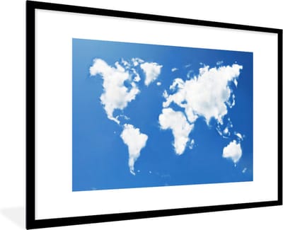 Poster in lijst - Fotolijst 120x80 cm - Posters - Wereldkaart - Wolken - Lucht - Kinderen - Jongens - Meisjes - Posterlijst zwart - Decoratie - Wanddecoratie woonkamer - Muurdecoratie slaapkamer