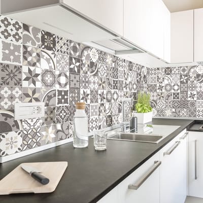 Zelfklevende tegelmuurstickers voor keuken en badkamer - 60 authentieke cementtegelstickers EZIO - 60 stickers 20x20cm