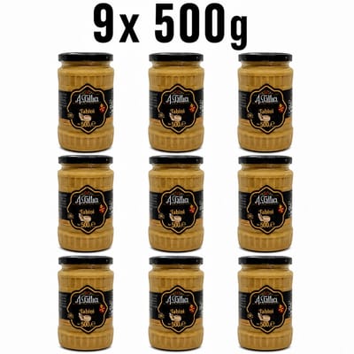 Abdurrahman Tatlici Tahin 100% Sesampasta – Glutenvrij Tahini & Zonder Toevoegingen – 9x 500g Glazen Pot | Rijk aan Calcium & Plantaardige Eiwitten