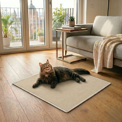 FLOORDIREKT Sisal Krabdeken - Ketting - Vervuilingsvrij & Bestendige Krabmat - Creme - 30 x 50 cm