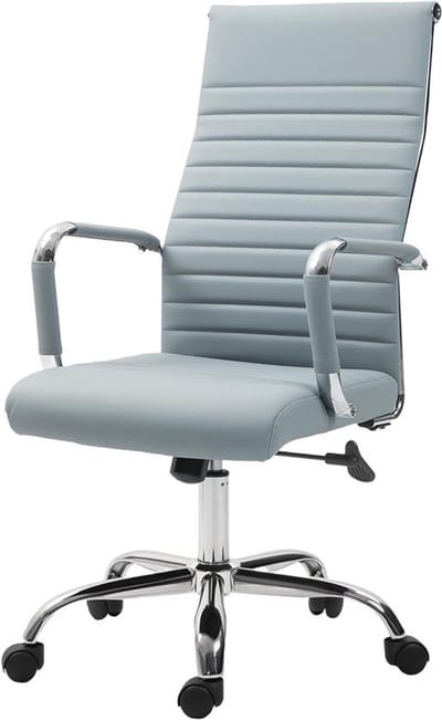 Bureaustoel – Kantoorstuhl – Werkstoel – Draaistoel – Ergonomisch – Verstelbare Zithoogte – Schommelfunctie – Lichtgrijs Kunstleer