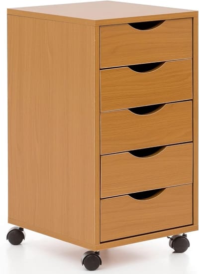 Mobiele Ladekast - Verrijdbare Opbergunit - Thuiswerkplek Ordenen - Vijf Ruime Laden - 33x68x38 cm - Sonoma