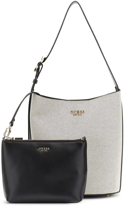 GUESS Schoudertas Utensil zak Nicolette Bucket Shoulder Bag Natural / Black Crème