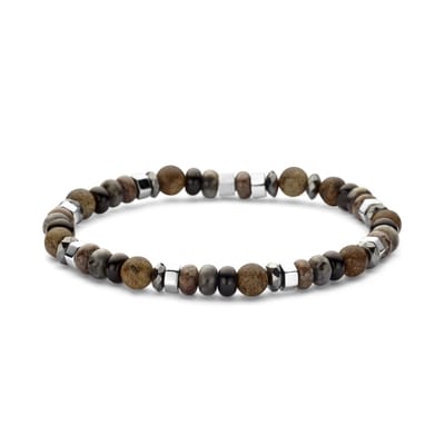 Frank 1967 - 7FB-0774 - kralenarmband heren - zwart agaat - zwart agaat abacus, labradoriet, bronziet, hematiet - bruin - 19cm