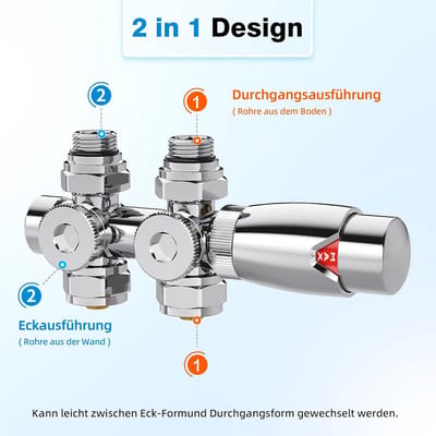 Multiblock Radiatorkraan Set Hoek- en Rechtstaks Uitvoering voor Centrale Verwarming