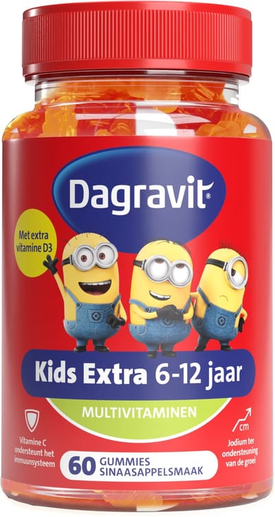 Dagravit Kids Vitaminions multivitaminen 6-12 jaar - Vitamine C ondersteunt de natuurlijke weerstand - Vitamine D ter ondersteuning van de normale groei - 60 gummies