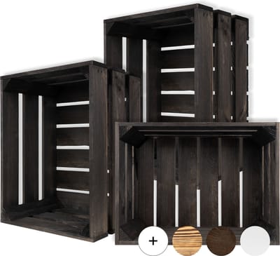 Creative Deco 3 x Houten Decoratieve Krat Zwart | 40 x 30 x 23 cm | Geschuurd | Fruitkrat Wijnkratten Appelkrat | Perfect als Cadeau Doos Speelgoedkrat Opbergdoos Paasdecoratie