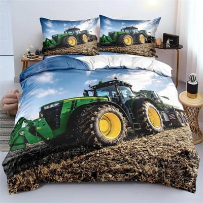 3D Printen Tractor Beddengoed Set Jongens Tractoren Dekbedovertrek Set met Kussensloop Hometextiel Eenpersoons Twijfelaar Queen King Kindergeschenk 135x200cm 2pcs