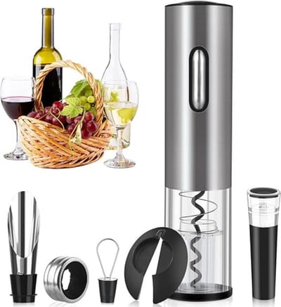 Sinowine© Elektrische kurkentrekker set - Wijn opener - Folie snijder - Wijnstopper - Schenk tuit - Zilver - Horeca tool